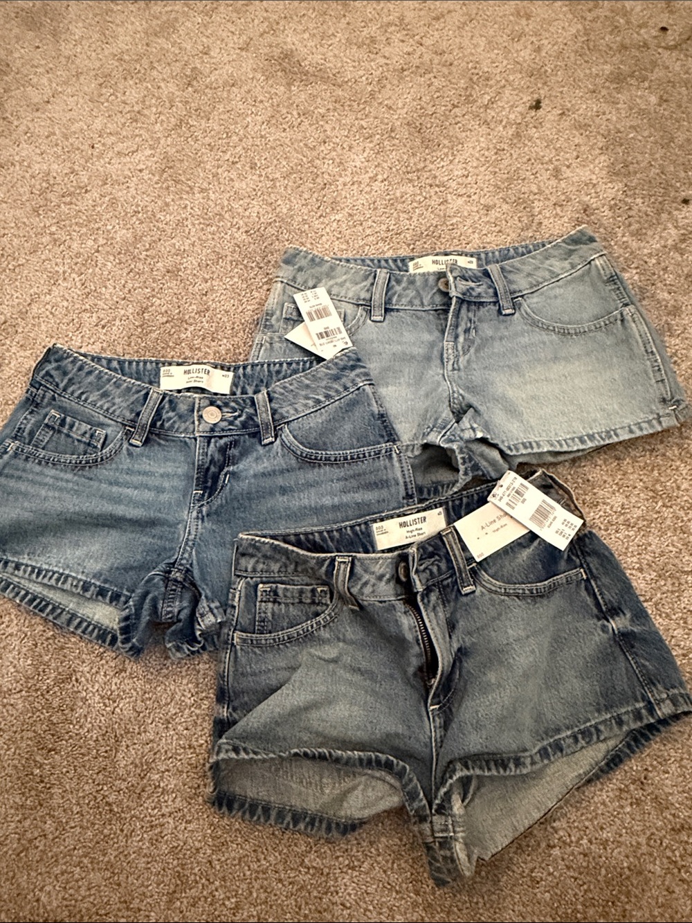 Hollister Trio of Blue Denim Shorts - Light & Medium Washes